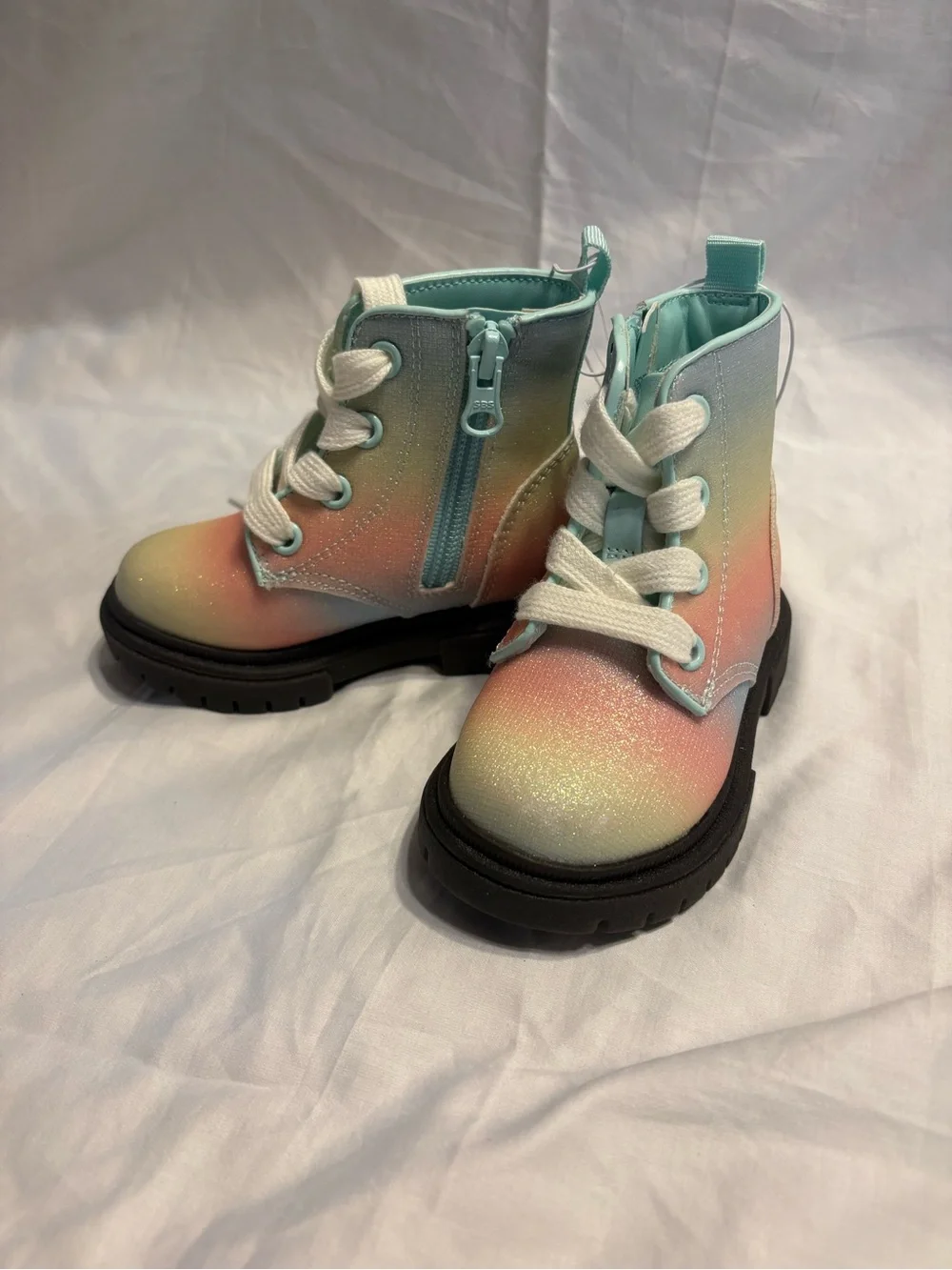 Pastel Glitter Lace-Up Kids Boots
